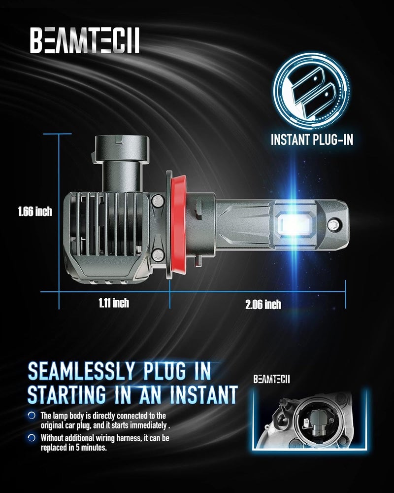BEAMTECH H11 Bulbs, H8 H9 Fog Light Bulb, G-XPower Chips 500% Brighter 6500K Xenon White Plug and Play, Pack of 2 - Image 4